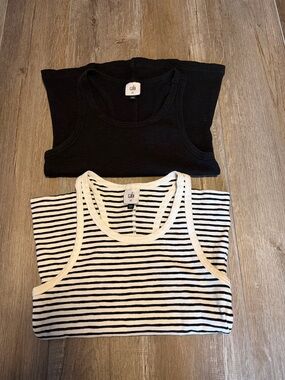Two CAbi Striped Tank Tops - Black & White and black